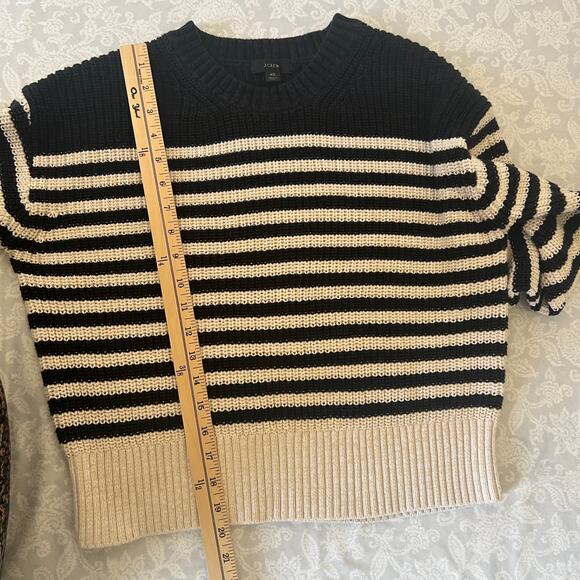 J. Crew Oversized Crewneck Striped Cotton Sweater Navy Black Ivory Size XS - Picture 10 of 10